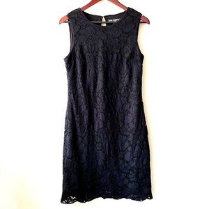 🔥 Karl Lagerfeld Paris | Black Floral Lace Overlay Sheath Cocktail Dress Sz 8